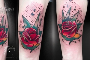 Rose and a firework in a prince crown tattoo idea