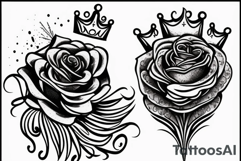 Rose and a firework in a prince crown tattoo idea