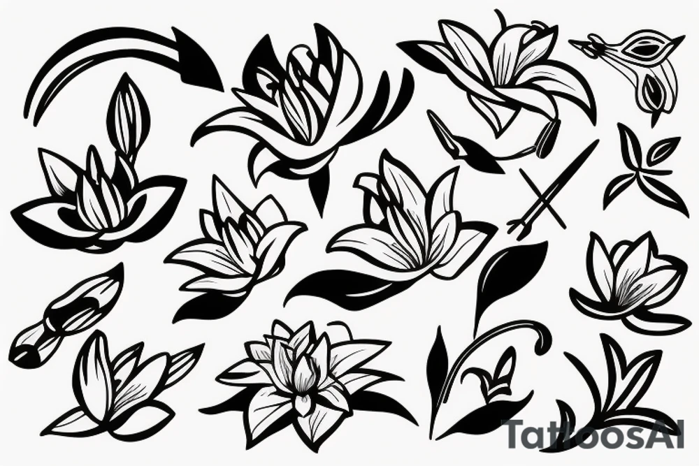 Lily flower with bow and arrow tattoo idea