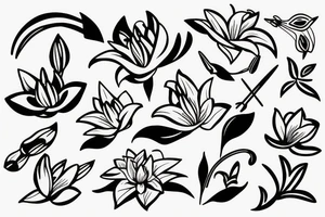 Lily flower with bow and arrow tattoo idea