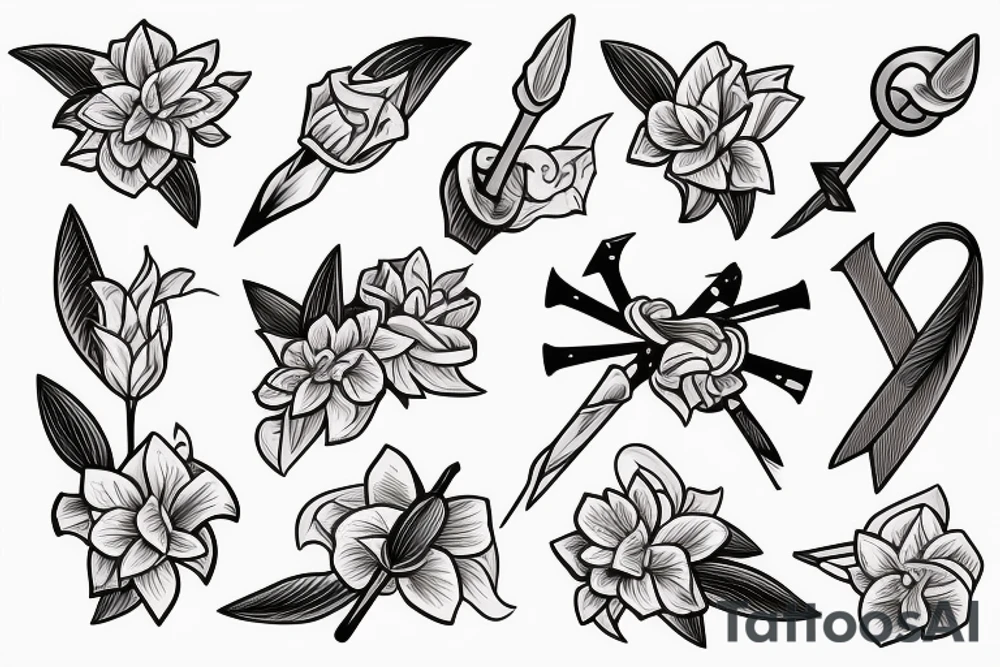 Lily flower with bow and arrow tattoo idea