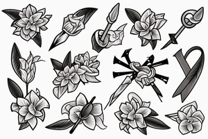 Lily flower with bow and arrow tattoo idea