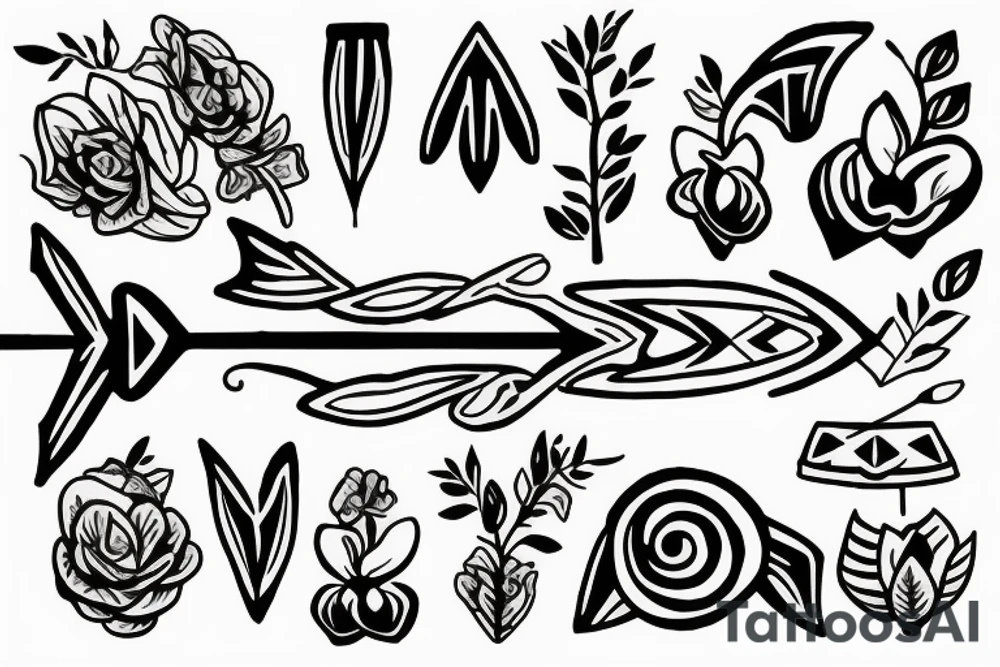 Lily flower with bow and arrow tattoo idea