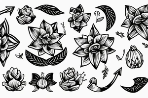 Lily flower with bow and arrow tattoo idea