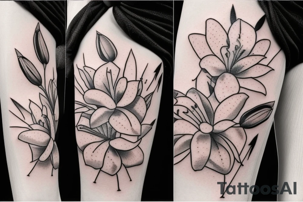 Lily flower with bow and arrow tattoo idea
