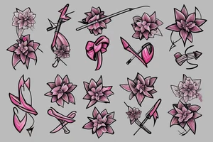 Lily flower with bow and arrow tattoo idea