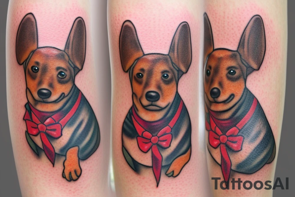 Lily flower with bow and arrow letter G sausage dog tattoo idea