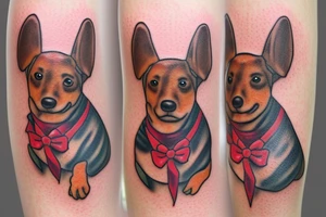Lily flower with bow and arrow letter G sausage dog tattoo idea