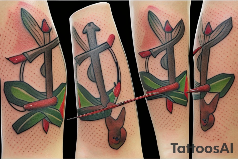 Lily flower with bow and arrow letter G sausage dog tattoo idea
