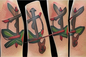 Lily flower with bow and arrow letter G sausage dog tattoo idea