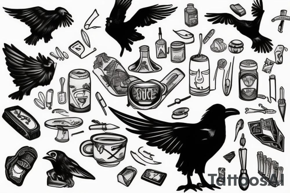 Man being fed by ravens tattoo idea