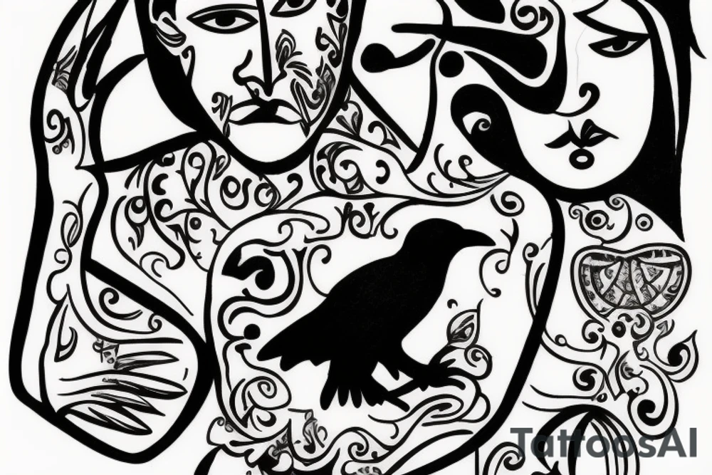 Man being fed by ravens tattoo idea