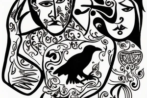 Man being fed by ravens tattoo idea