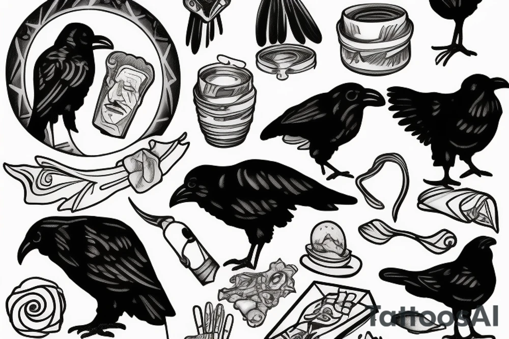Man being fed by ravens tattoo idea