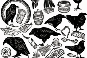 Man being fed by ravens tattoo idea