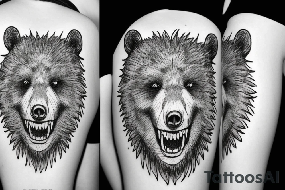 Angry bear face tattoo idea