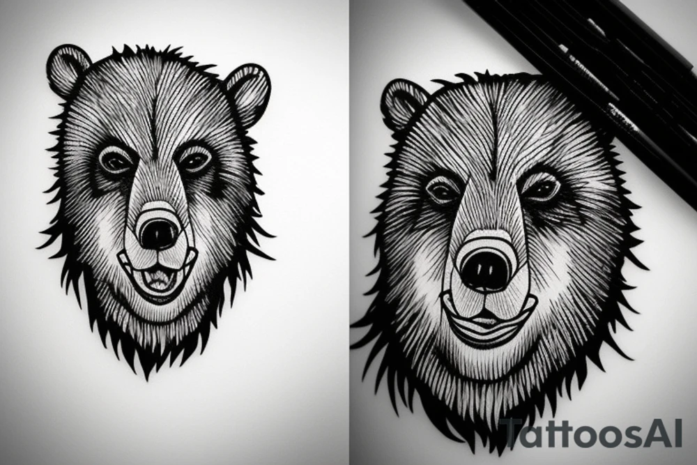 Angry bear face tattoo idea