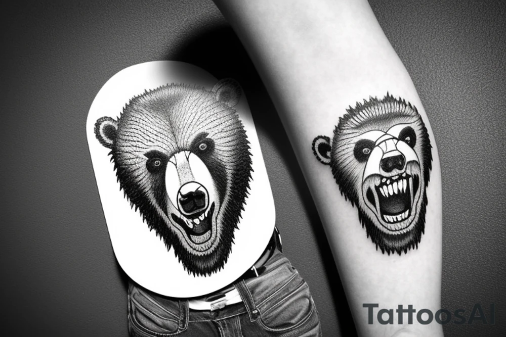 Angry bear face tattoo idea