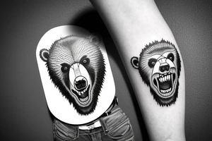 Angry bear face tattoo idea