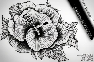 hibiscus flower with some leaves and lord kali kharga tattoo idea