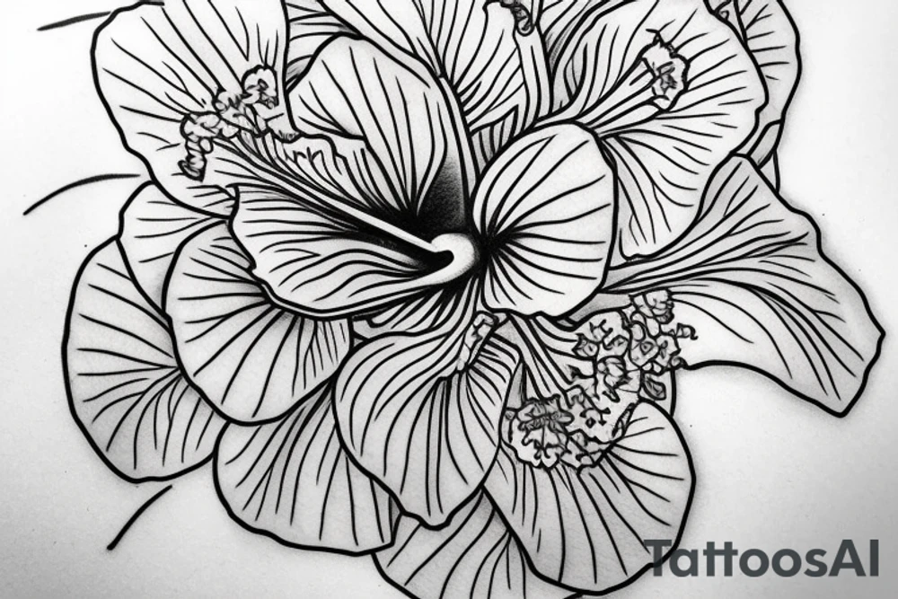 hibiscus flower with some leaves and lord kali kharga tattoo idea