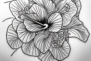 hibiscus flower with some leaves and lord kali kharga tattoo idea