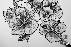 hibiscus flower with some leaves and lord kali tattoo idea
