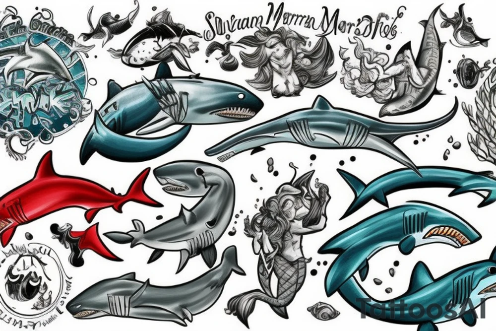Shark and merman fighting tattoo idea