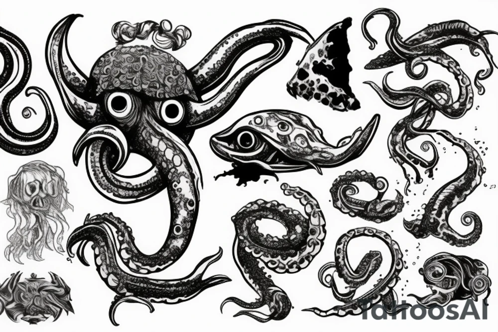 Wreck in the ocean and the kraken whose tentacles surround the forearm tattoo idea