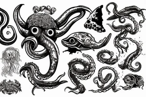 Wreck in the ocean and the kraken whose tentacles surround the forearm tattoo idea