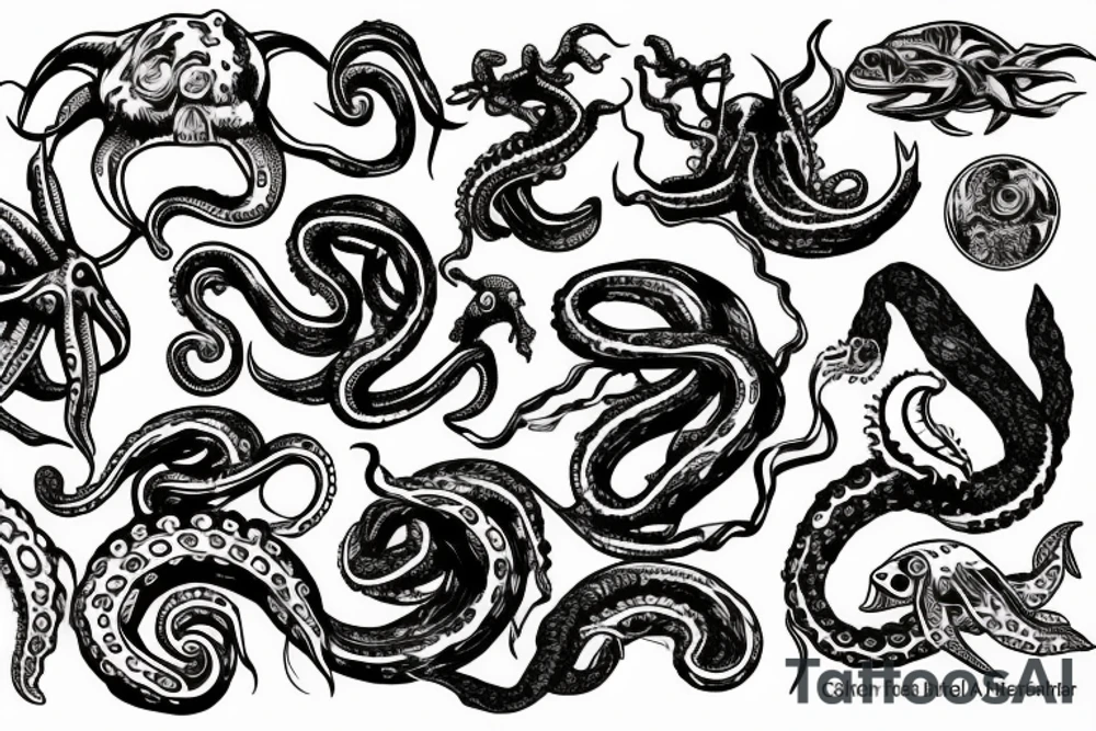 Wreck in the ocean and the kraken whose tentacles surround the forearm tattoo idea