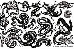 Wreck in the ocean and the kraken whose tentacles surround the forearm tattoo idea