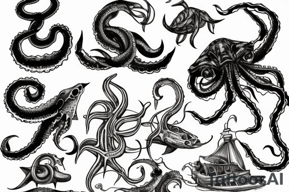 Wreck in the ocean and a kraken tattoo idea