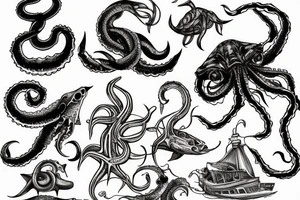 Wreck in the ocean and a kraken tattoo idea