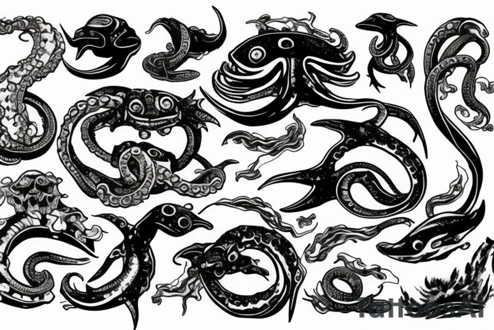 Wreck in the ocean and a kraken tattoo idea