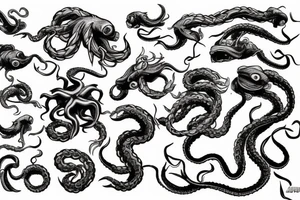 Kraken fighting with ships in the ocean tattoo idea