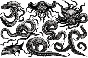 Kraken fighting with ships in the ocean tattoo idea