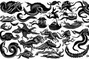The Kraken fighting with ships in the ocean tattoo idea
