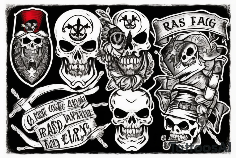a pirate skull with the words "raise the flags" around it tattoo idea