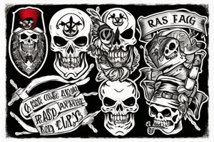 a pirate skull with the words "raise the flags" around it tattoo idea