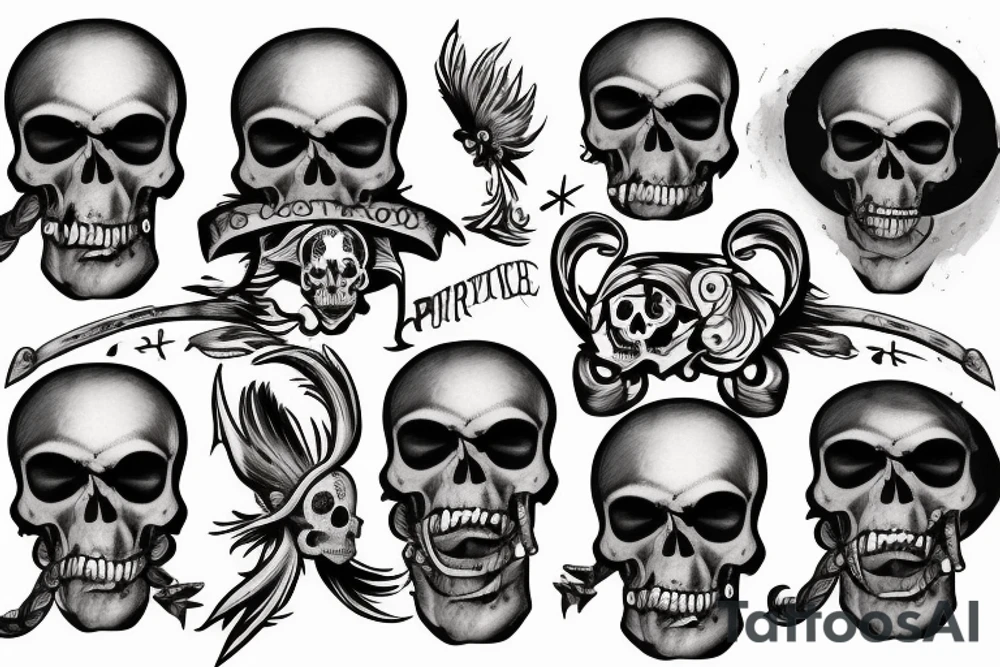 a pirate skull with the words "raise the flags" around it tattoo idea