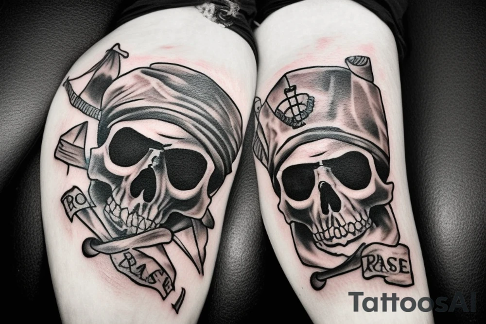 a pirate skull with the words "raise the flags" around it tattoo idea