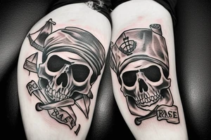 a pirate skull with the words "raise the flags" around it tattoo idea