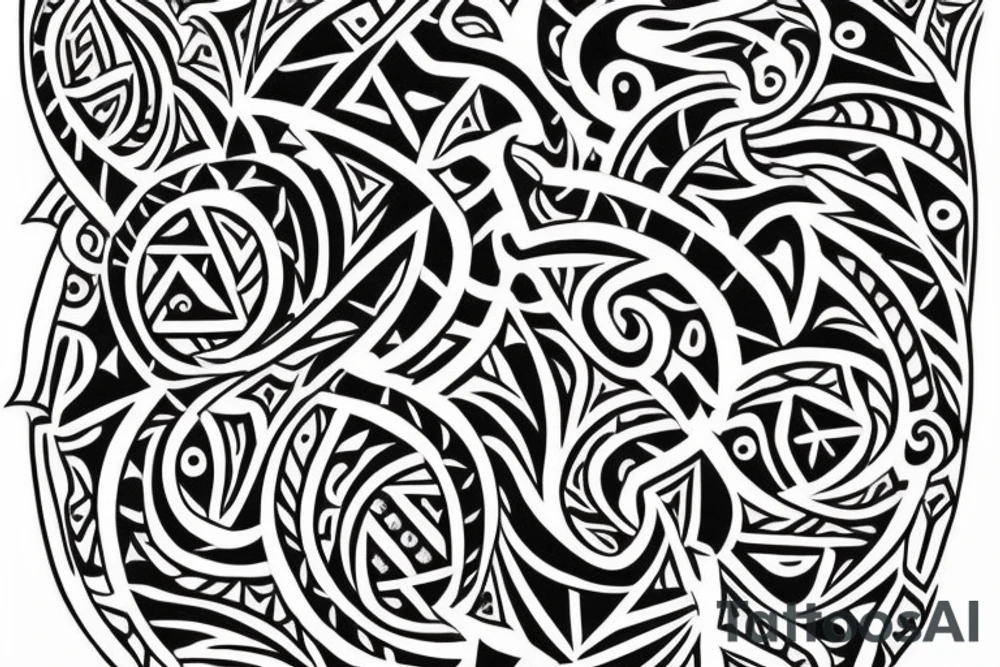 tattoo design which would include motives like complex shark teeth, spearhead pattern, enata pattern and a lizard fitting right in the middle of it. The color would be only black with some red points in patterns tattoo idea