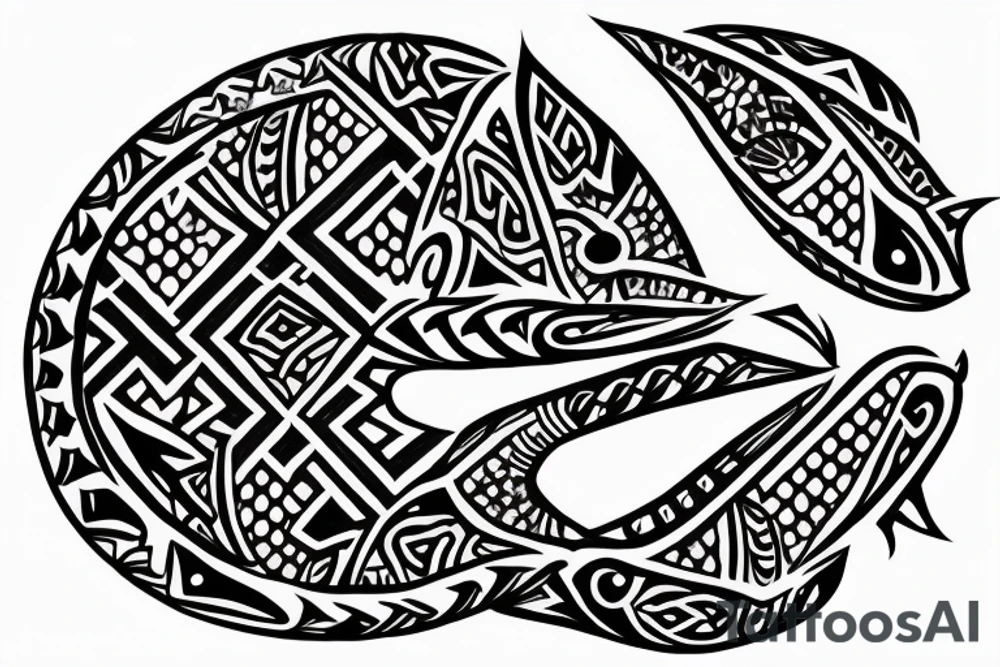 tattoo design which would include motives like complex shark teeth, spearhead pattern, enata pattern and a lizard fitting right in the middle of it. The color would be only black with some red points in patterns tattoo idea