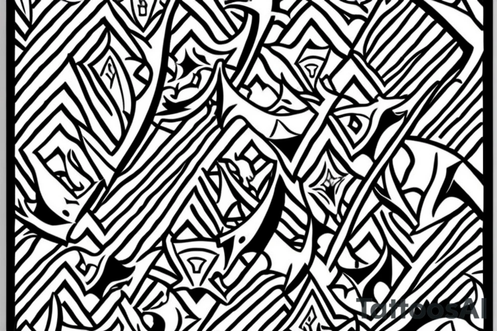 tattoo design which would include motives like complex shark teeth, spearhead pattern, enata pattern and a lizard fitting right in the middle of it. The color would be only black with some red points in patterns tattoo idea