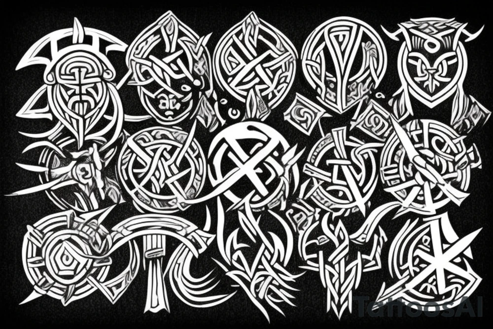 Viking tribal, viking runes, Huginn, Muninn, wolves, Viking berserker, Shieldmaiden tattoo idea