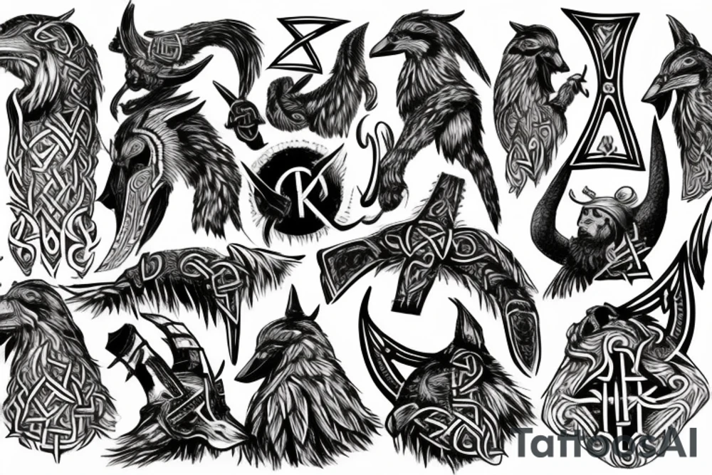 Viking tribal, viking runes, Huginn, Muninn, wolves, Viking berserker, Shieldmaiden tattoo idea