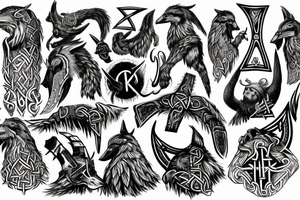 Viking tribal, viking runes, Huginn, Muninn, wolves, Viking berserker, Shieldmaiden tattoo idea