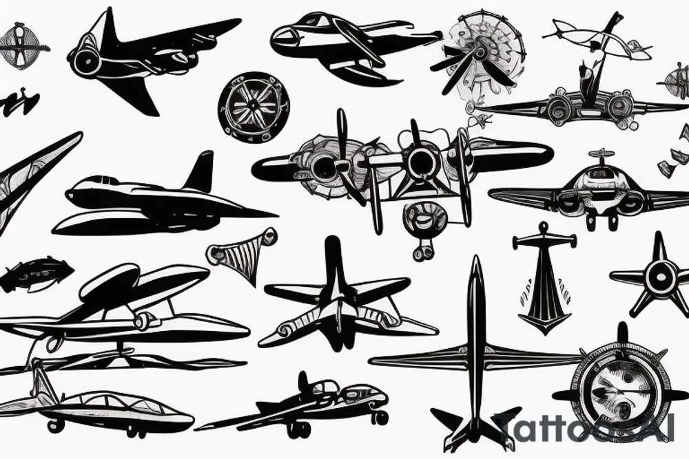 Aviation and nautical design, taking flight while staying anchored tattoo idea